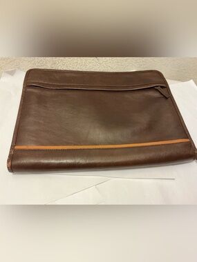 Hidesign Sleek Brown Leather Men's Briefcase Clutch with Orange Trim